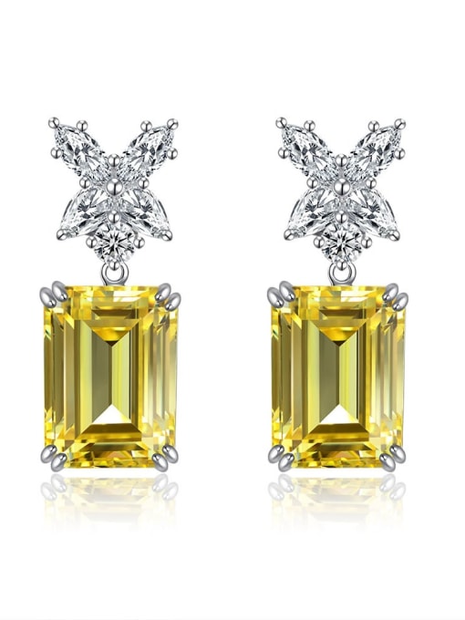 Yellow [e 0253] 925 Sterling Silver High Carbon Diamond Yellow Rectangle Dainty Stud Earring